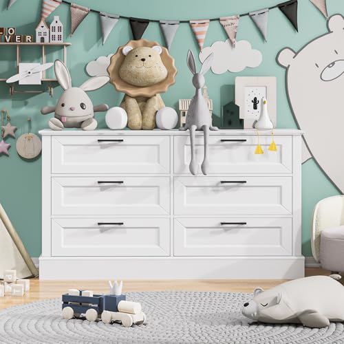 White Dresser for Bedroom with 6 Drawer