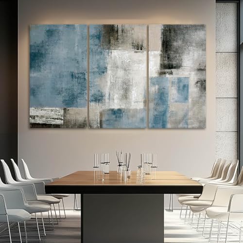 Large Blue Abstract Wall Art Set Of 3 Canvas 24x48 In (3 Count)