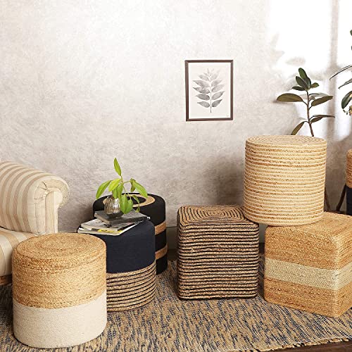 Jute Cotton Braided Cube Pouf Ottoman Foot Rest