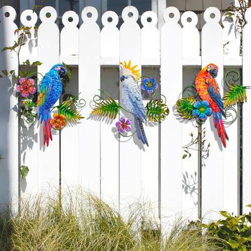 Metal Colorful Parrots Wall Art (3 Count)