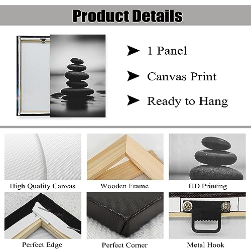 Zen Canvas Wall Art Black and White Zen Stone Picture Print Meditation Relax Spirit Spa Room Bathroom Decor Frame (3 Count)