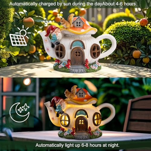 Solar Fairy House Garden Outdoor Statue with Gnome and Squirrel Figurine