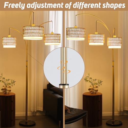 80'' Brushed Gold Rattan Arc Floor Lamp for Living Room