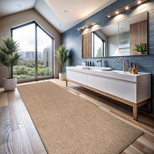 Indoor and Outdoor Runner Rug Natural Solid Boho Woven Design Easy (14 Sq Ft)