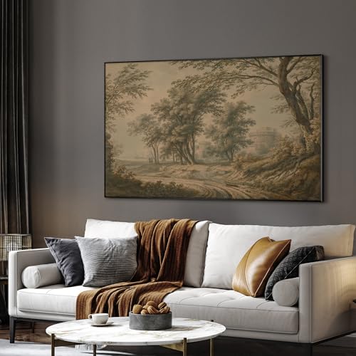 30"x60" Extra Large Framed Wall Art Antique Sepia Landscape with Trees and Historic Architecture for Home Living Room Bedroom Decor