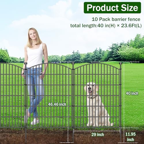 10 Panel No Dig Decorative Garden Fence 40" H x 23.6'L Outdoor Dog Barrier (95 Sq Ft)