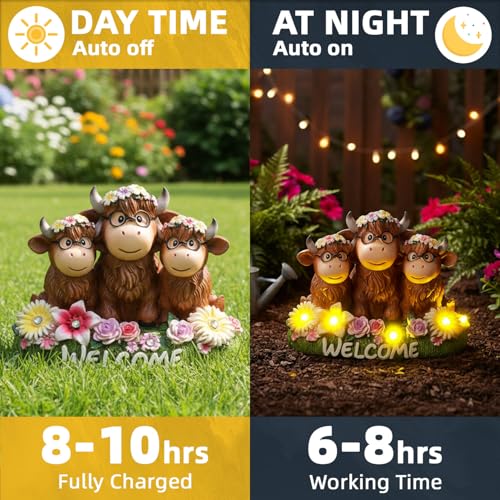 Highland Cow Decor Solar Garden Statue 5.3" (3 Count)
