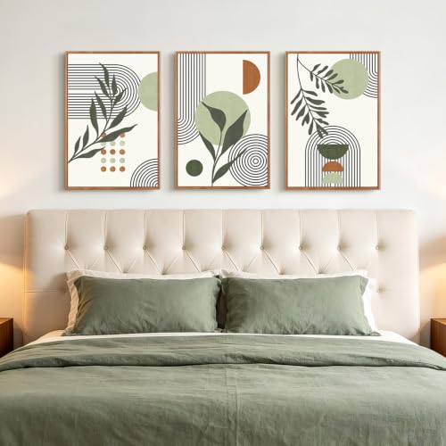 KAlRNE Sage Green Wall Art Abstract Leaves Boho Wall Decor Set (3 Count)