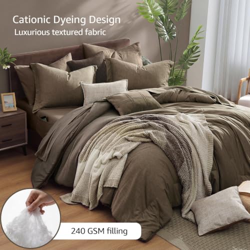 King Size Comforter Set 7 Pieces Taupe Grey Bed in a Bag