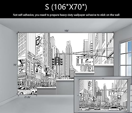 Black and White New York City Mural Wallpaper for Bedroom (51.53 Sq Ft)
