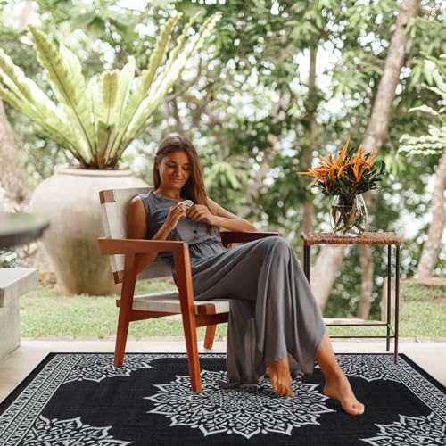 Outdoor Rug 5x7 Medallion Black White Modern Area Rugs for Indoor and Outdoor Patios