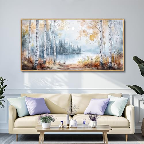 Large Wall Art For Living Room Canvas Wall Decor For Bedroom Office Decorations Trees Forest Landscape Painting Lake view Wall Pictures Home Decor Printing Artwork Wood Framed 30x60 In