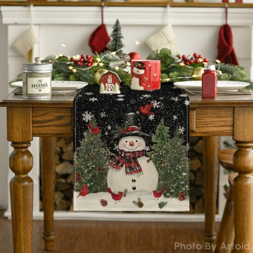 Snowman Christmas Table Runner Home Party Decor 13x48 Inch