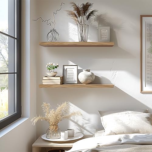 24 Inch Floating Shelves for Wall Rustic Light Wood Wall Shelves for Bedroom Set of 4 (4 Count)