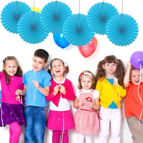 Blue Hanging Paper Fans 16in Hanging Paper Fans DIY Set (30 Count)
