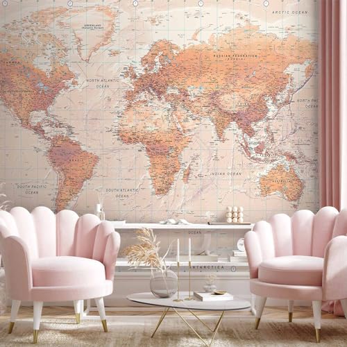 Premium Wall Mural World Map 98x69 in (5 Count)
