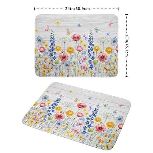 Spring Summer Dish Drying Mat for Kitchen Counter Farmhouse Watercolor Floral Super Absorbent Reversible Microfiber Kitchen Countertop Protector Dishes Pad Large 18x24 inch