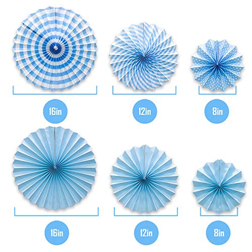 6 Pack Blue Hanging Paper Fans