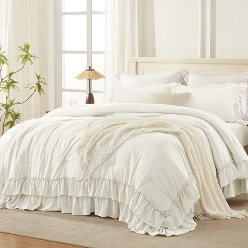 Ivory Ruffle Comforter Set Queen Size