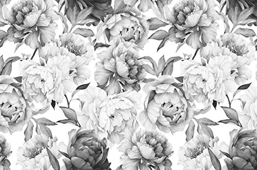 Gray Peonies Wallpaper Watercolor Floral Mural Wallpaper for Nursery