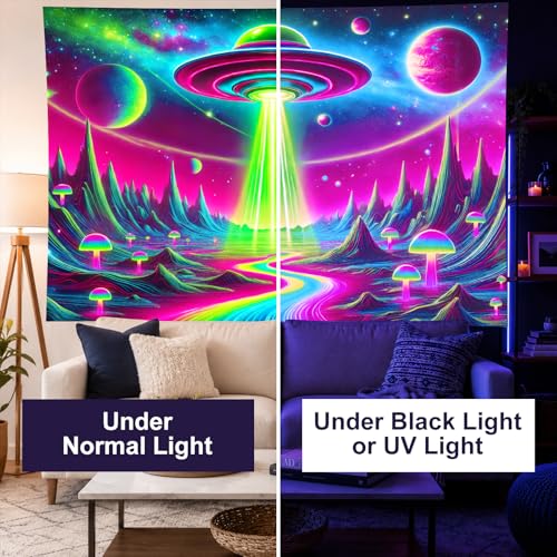Blacklight Tapestry Alien Planet Room Wall Art 78 x 59 Inch