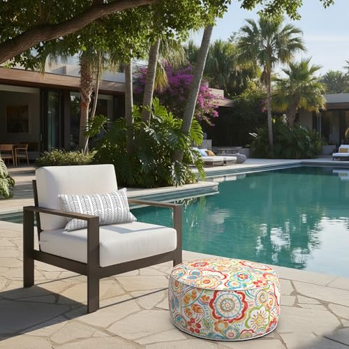 Indoor Outdoor Inflatable Ottoman with Handle D21 x H9 Inch