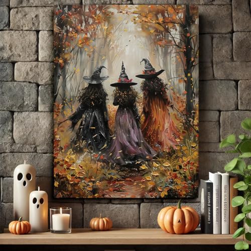 Vintage Three Witches In The Forest Painting Witch Print Witchy Canvas Print Halloween Wall Art Halloween Decor Witch Poster Dark Academia Gothic Room Decor for Dorm Bedroom 24x36in Unframed