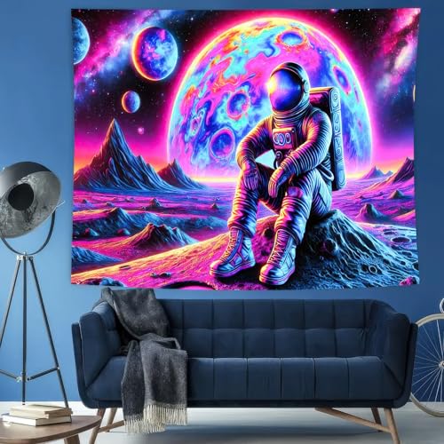 Blacklight Tapestry Astronaut Cosmic UV Backdrop 78 x 59 Inch