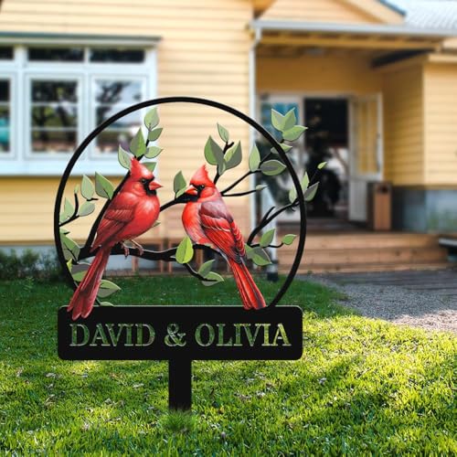 Personalized 12in Name Garden Cardinal Metal Signs with Stake