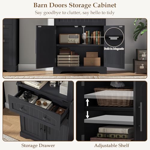 Farmhouse Bookshelf with Storage Cabinet