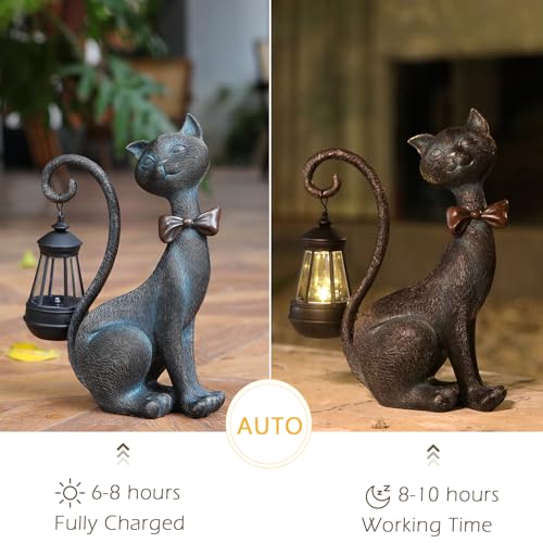 Cat Outdoor Statues with Solar Garden Light