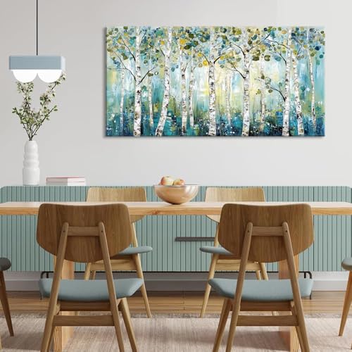 Abstract Teal Grove Canvas Paintings Prints Modern Tree Wood Artwork Decor Wall Art for Living Room Bedroom Offices