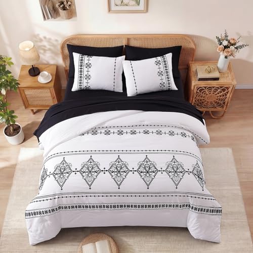 King Size Comforter Set Embroidery Floral 7 Pieces Bed in a Bag