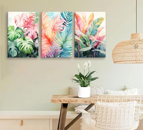 3pcs Framed Tropical Botanical Monstera Leaves Canvas Wall Art (3 Count)