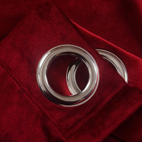 Luxury Velvet Blackout Curtains Panels with Grommet Draperies Eyelet 52Wx72L Inch Red (2 Count)