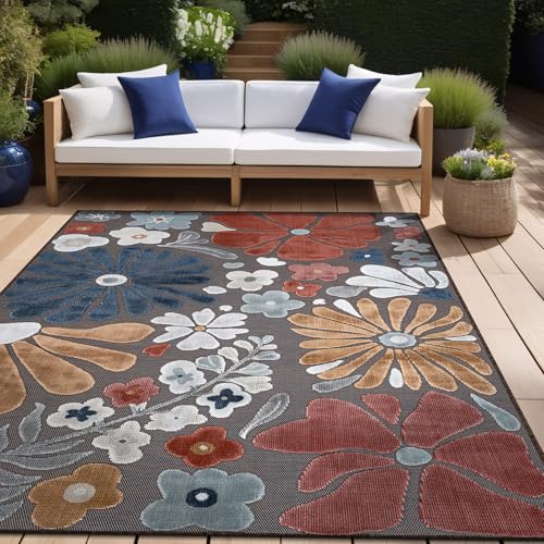 Outdoor Rug 9x12 Large Modern Floral Tropical Area Rugs for Outdoor and Indoor Patio Easy to Clean Non Shedding Living Room Porch Garden Washable Outside Carpet (108 Sq Ft)