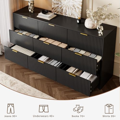 Black 9 Drawer Dresser for Bedroom