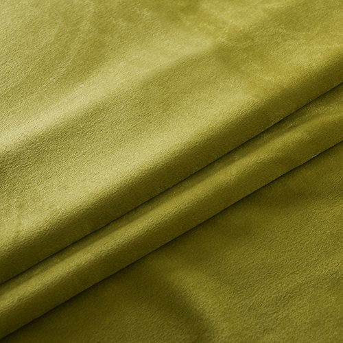 Super Soft Luxury Room Darkening Velvet Moss Green Thermal Blackout Curtain Panel Drapes Grommet Draperies Eyelet 52Wx63L inch Green Yellow
