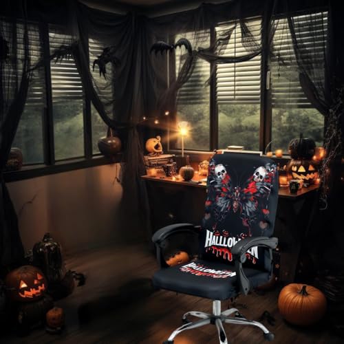 Halloween Office Chair CoversHorror Bloody Handprints Footprints on White Horror Theme Print Stretchable Slipcover for Modern Simplism Style High Back Boss Chair