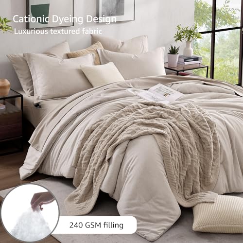 Full Size Comforter Set 7 Pieces Oatmeal Beige Bed in a Bag