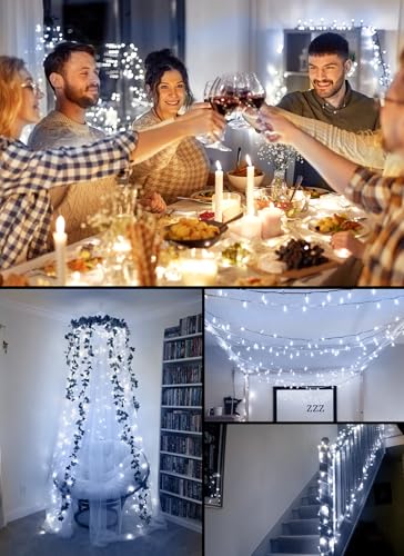 Pure White Battery Operated Christmas String Lights with Timer