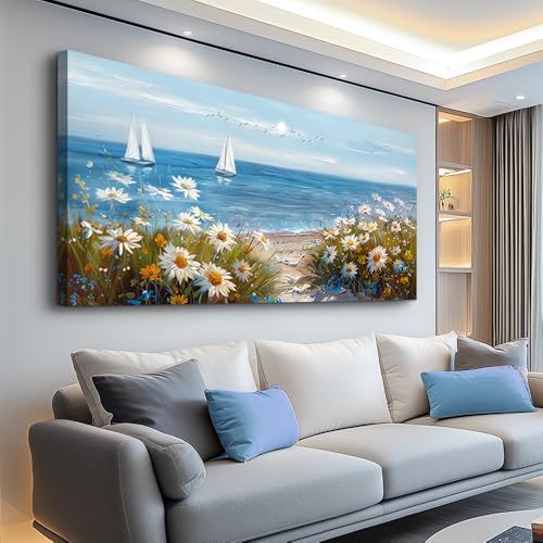 Wall Art For Dining Room Kitchen Blue Ocean Landscape Painting Art Pictures Living Room Decor Vintage Landscape Canvas Print Suitable For Bedroom Office Farmhouse Wall Decoration 24x48 In