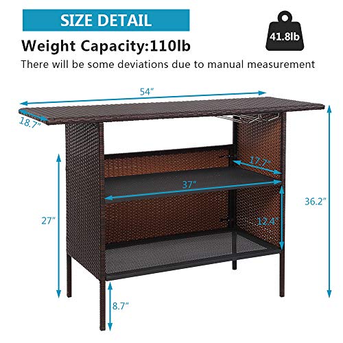 Wicker Outdoor Bar Table with 2 Steel Shelves