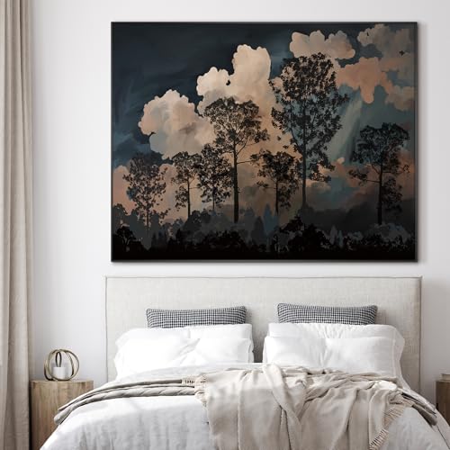 46"x60" Extra Large Framed Wall Art Silhouetted Trees at Dusk