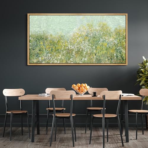 Extra Large Framed Canvas Print Wall Art Lush Summer Garden with Blooming Trees Antique Retro Fine Art Illustrations Decorative Colorful for Bedroom