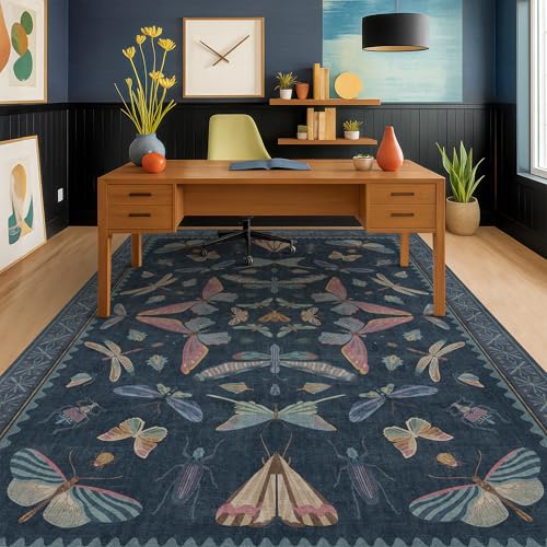 Navy Blue 6x8 Boho Rug for Living Room (48 Sq Ft)