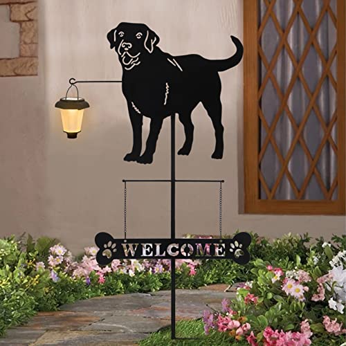 Solar Labrador Dog Breed Silhouette Welcome Sign with a Lantern