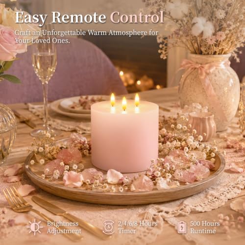 3 Wick Extra Large Flameless Pillar Candles with Timer Remote