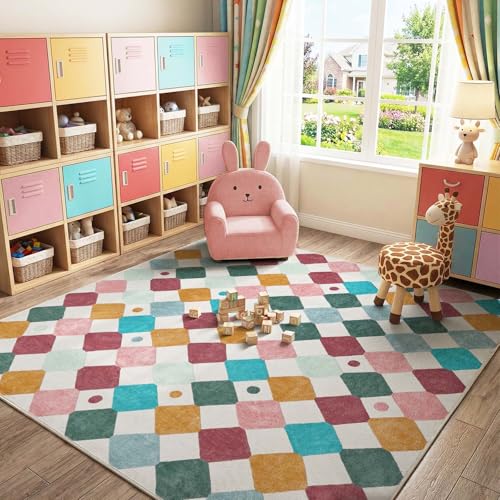 8x8 Square Rug Washable Kids Colorful Classroom Playmat Confetti (64 Sq Ft)