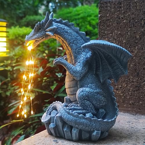 Dragon Solar Garden Statues Outdoor Decoration with LED Light Strings